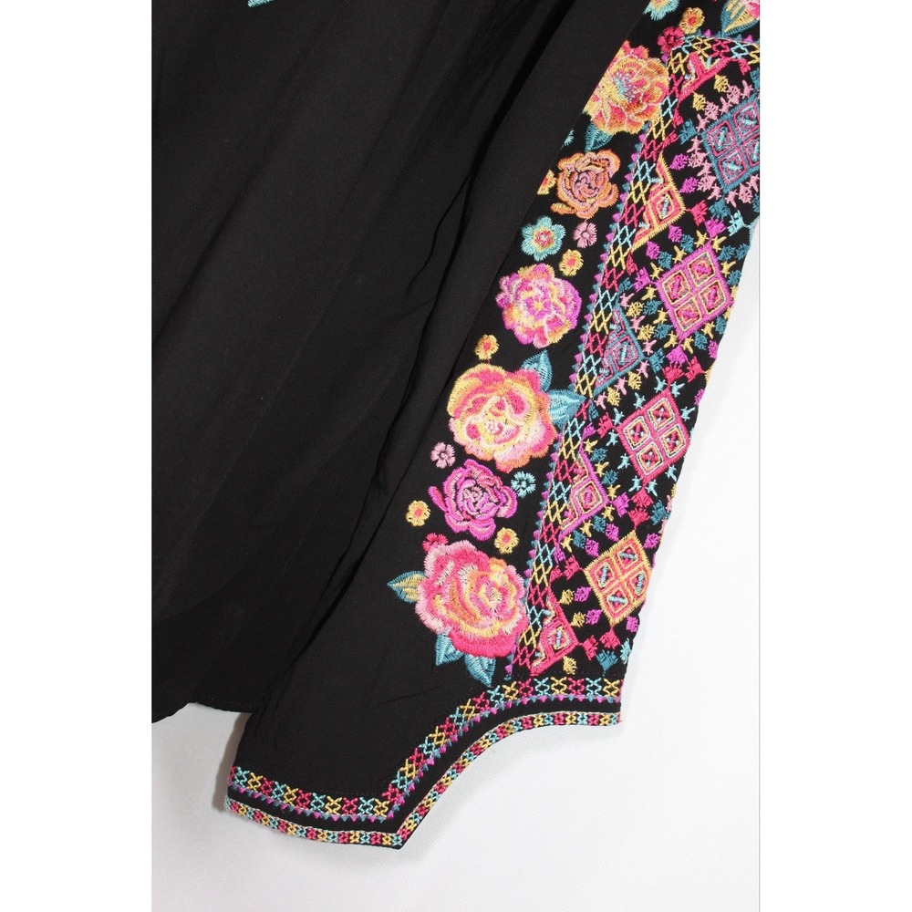 Savanna Jane Black Embroidered Boho Coquette Tunic Top 1X Floral Rayon Luxury - Picture 5 of 8